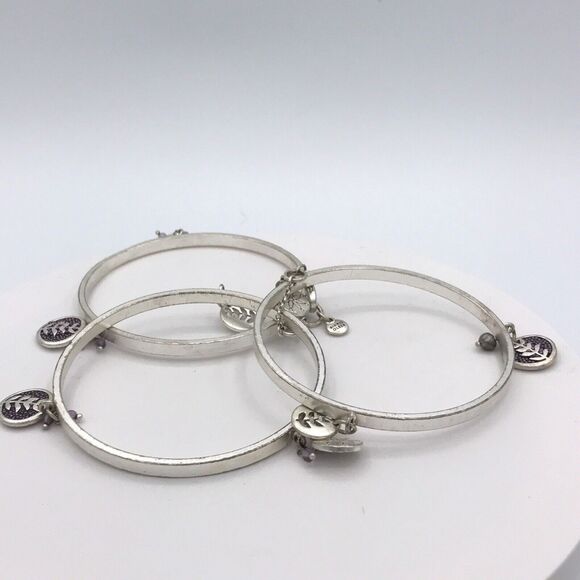 Sigrid Olsen Silver Tone Charm Bracelets Set of 3 Bangles Leaf Chain - Picture 7 of 11
